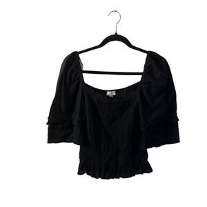 Umgee Black Ruffle Sleeve Blouse - Medium